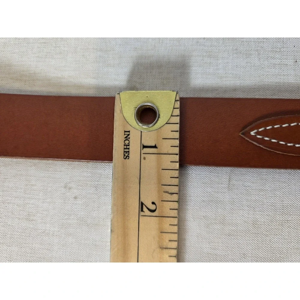 LL Bean Leather Belt Brown Tan Size 34 Equestrian Made USA Double Detail Cow
